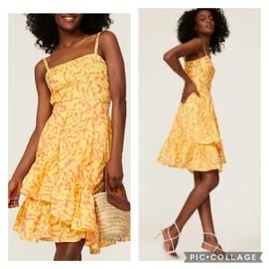 Derek Lam Collective Yellow Scribble Sun Dress Size EU40  Summer Feminine Ruffle